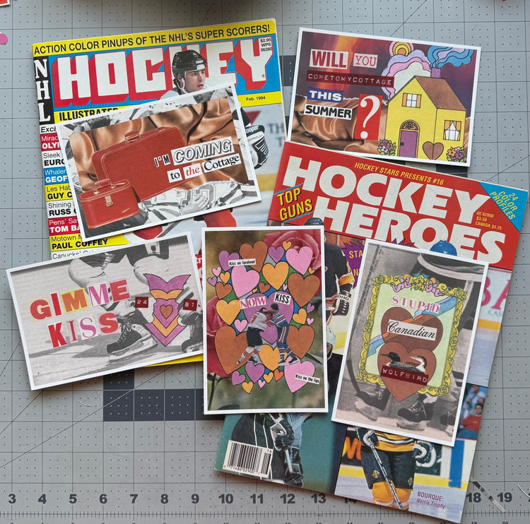 Hockey Postcards & Prints — Vintage Collage Art Made from Hockey Magazines