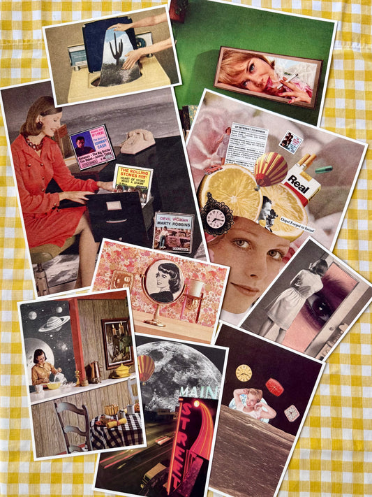 Limited Edition Large Wall Art Bundle - 9 Fine Art Prints of Handmade Vintage Collages (4x6, 5x7, 8x10)