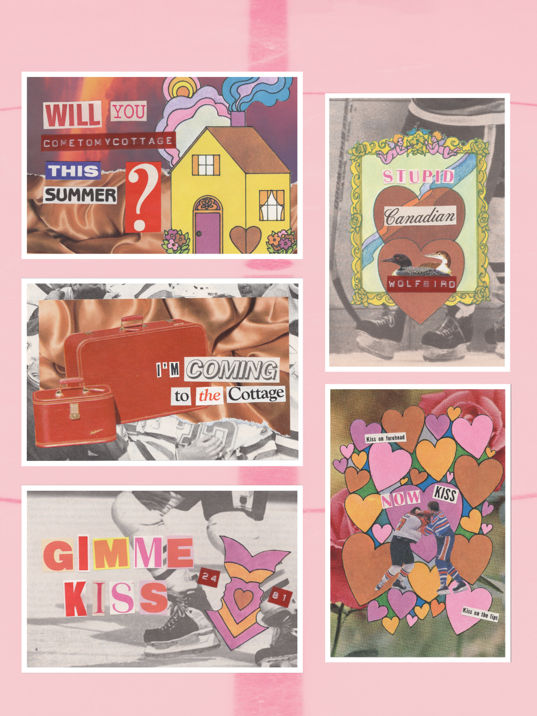 Valentine’s Day Hockey Postcards (Set of 5) – Vintage Collage Prints