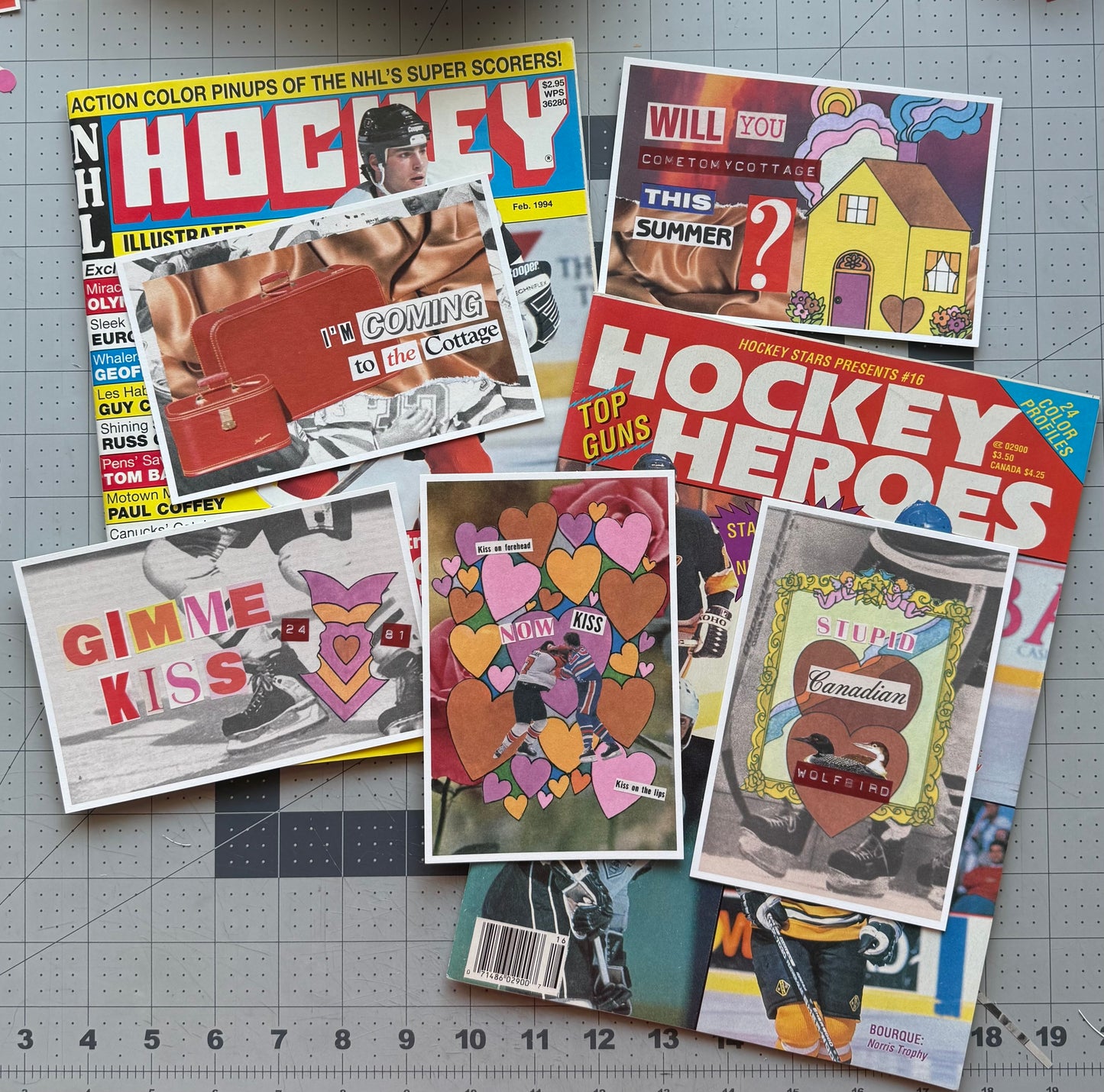 Valentine’s Day Hockey Postcards (Set of 5) – Vintage Collage Prints