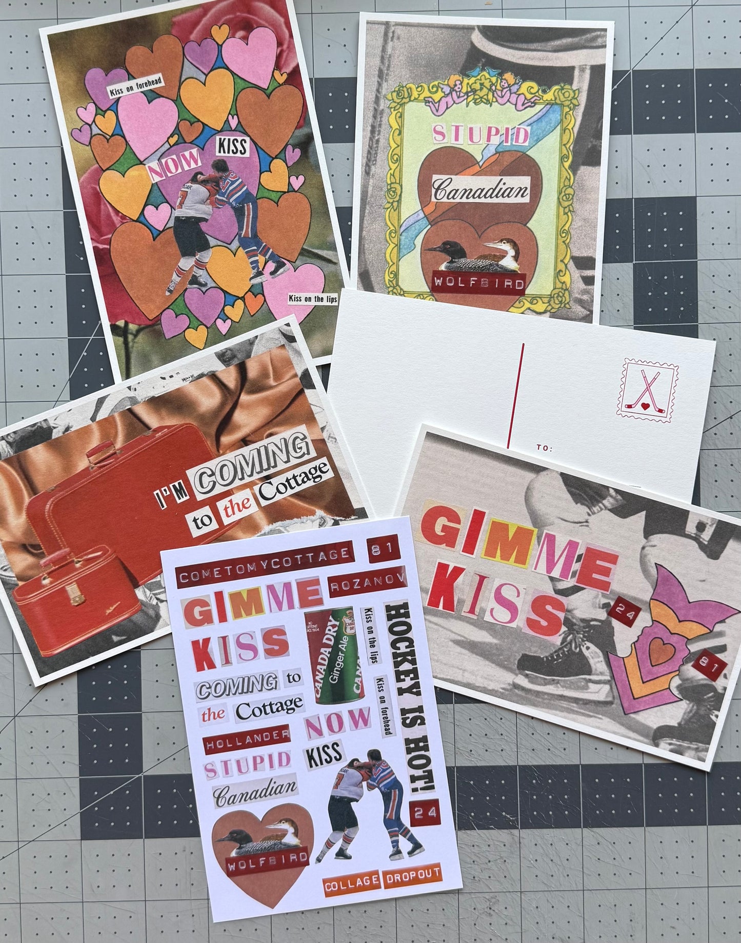 Valentine’s Day Hockey Postcards (Set of 5) – Vintage Collage Prints